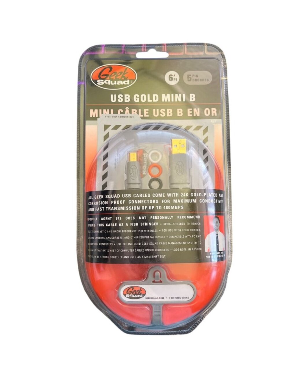 Geek Squad 6-Foot USB Gold Mini-B Cable With 24K Gold-Plated Connectors 480 Mbps